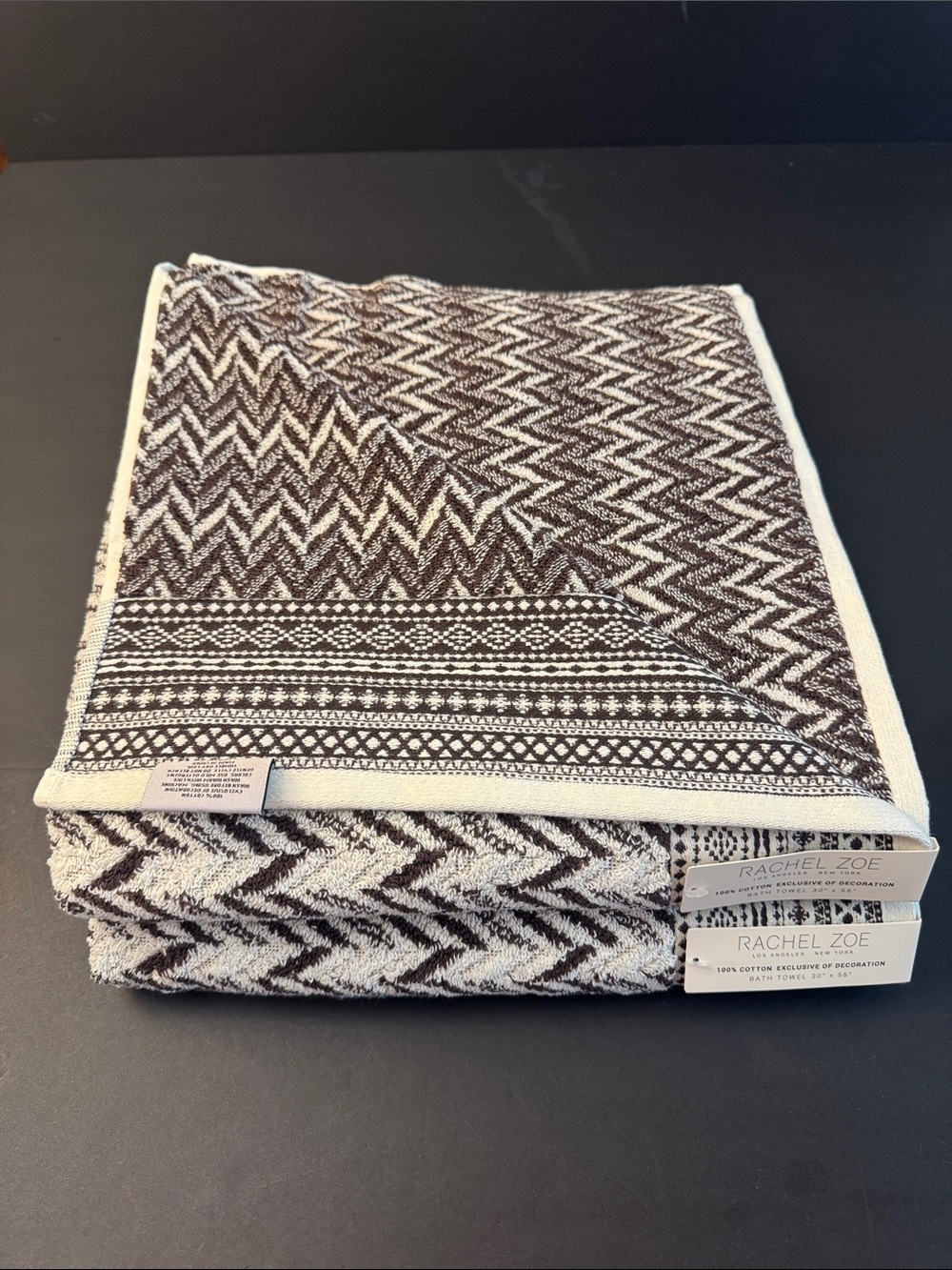 2pc RACHEL ZOE 100% Cotton(EOD) Chevron Pattern Bath Towel Set - Cocoa/Coco